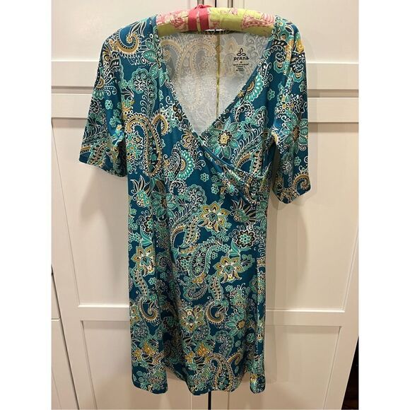 prAna Women’s Breathe Teal Knee Length Dress Sz M Stretch - Picture 1 of 9